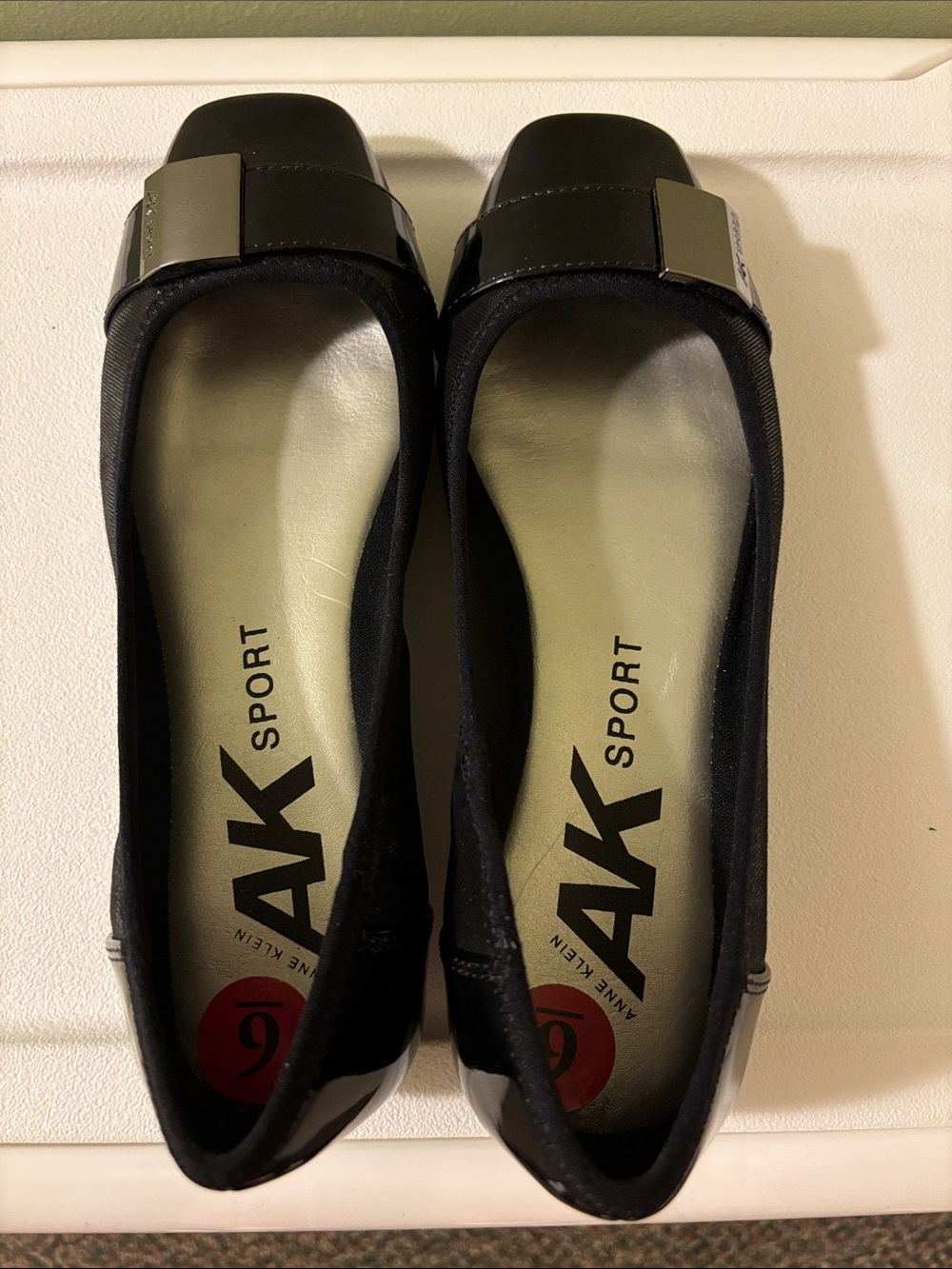 Anne Klein Black Patent Ballet Flats with Silver Buckle